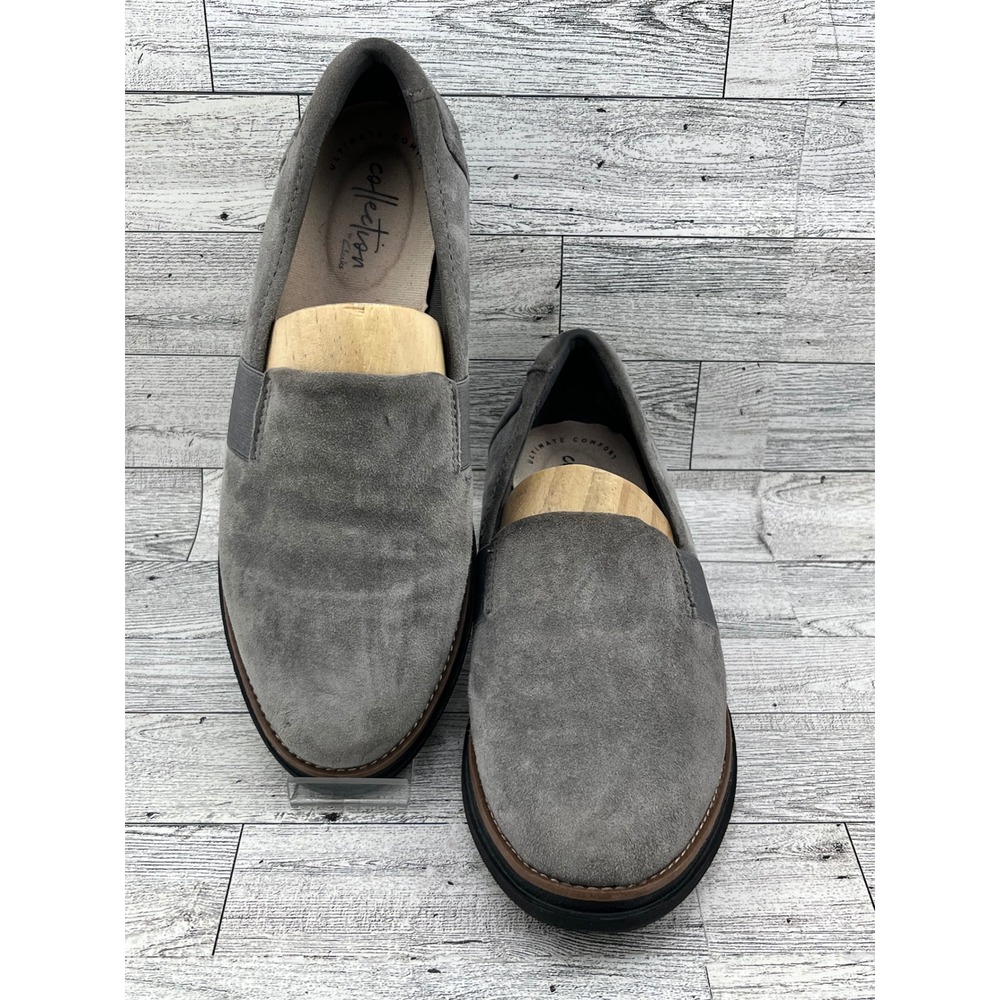 Clarks Grey Suede Slip On Loafer Flats Women Size 6.5 M 261388164040‎